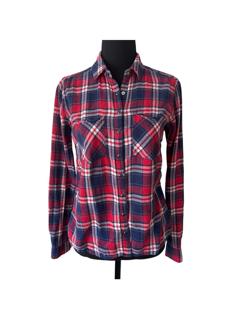 RESERVED Red, White & Blue Plaid Long Sleeve Shirt Size 8